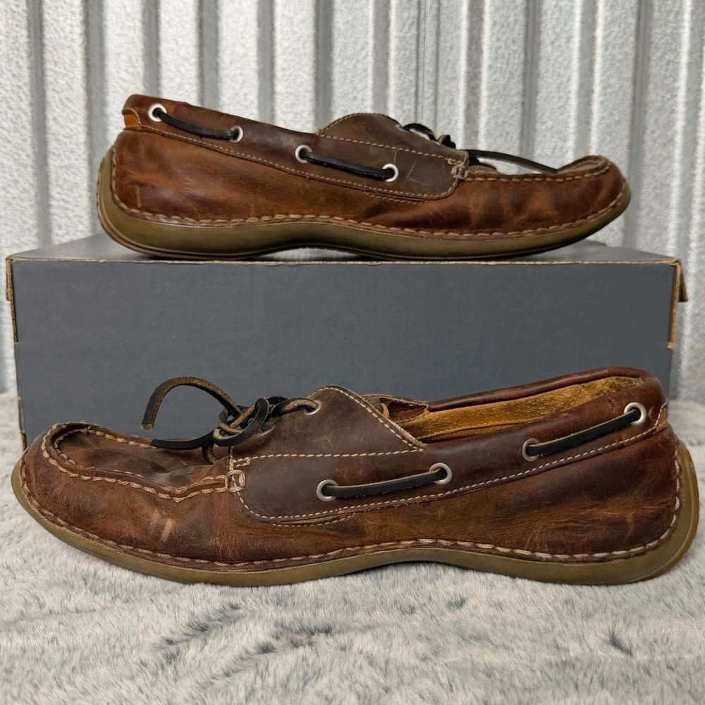Timberland Mens Brown Leather Boat Shoes Moc Toe Lace Up Size 9.5 M 74017